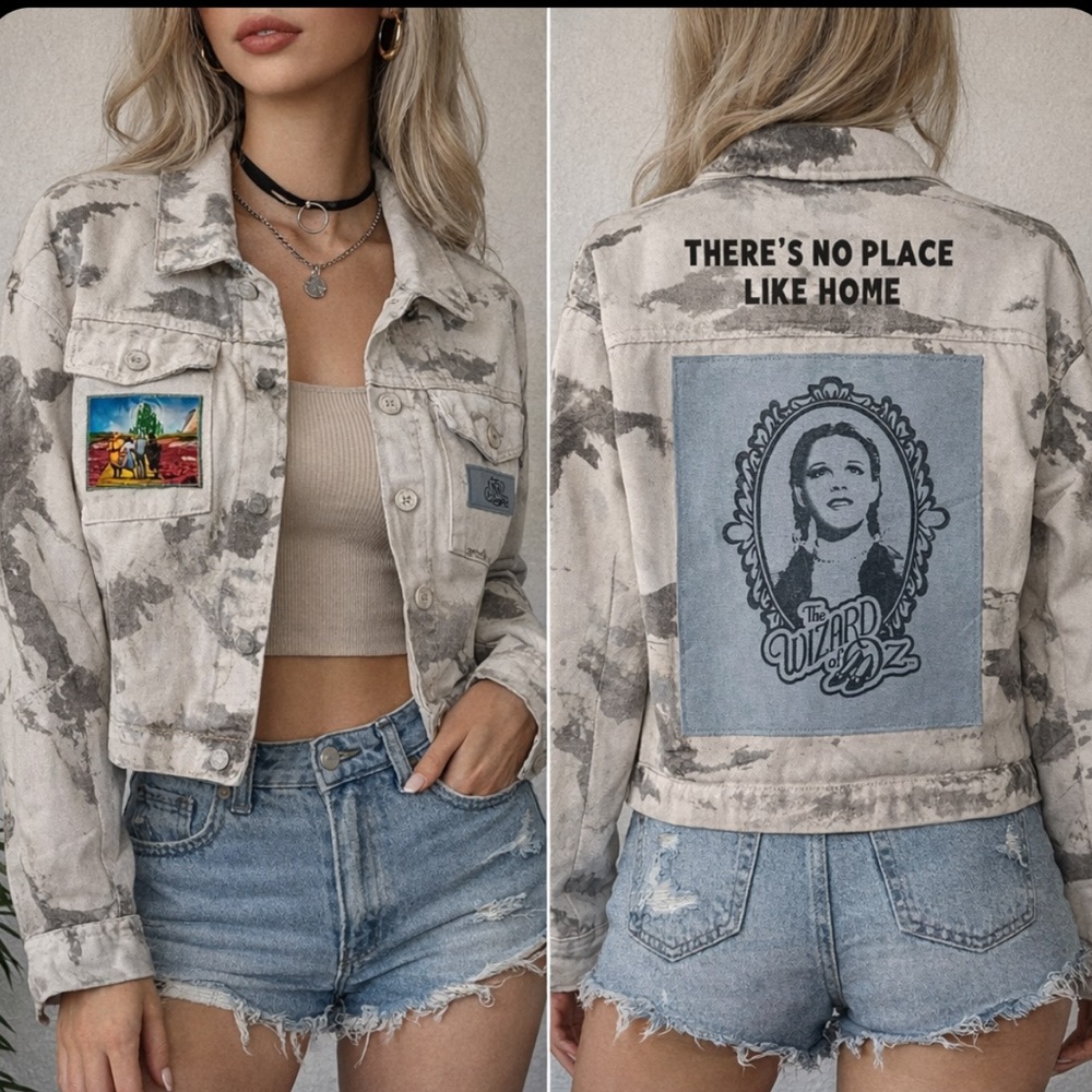 Upcycled Wizard Of Oz Dorothy THERE’S NO PLACE LIKE HOME Crop Jacket Size L